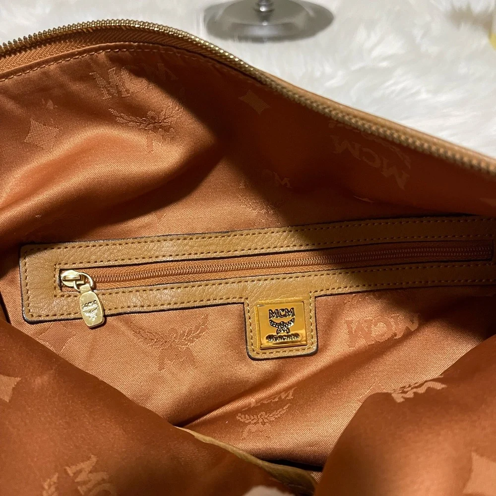 MCM Cognac/Black Visetos Logo Tote Shoulder Bag